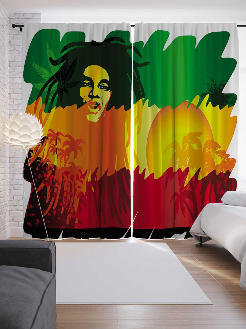 фото Шторы joyarty с фотопечатью "боб марли" из сатена, 290х265 см