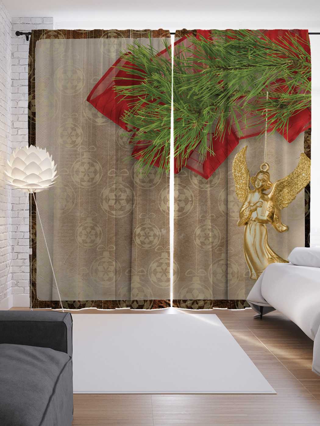 фото Шторы joyarty с фотопечатью "рождественский ангел" из сатена, 290х265 см