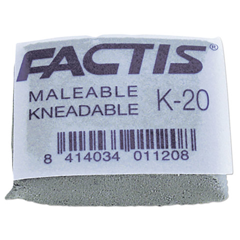 Ластик-клячка FACTIS K 20 (Испания), 37х29х10мм, серый, прямоугольный, супермягкий, каучук, eraser-s-192
Ластик-клячка FACTIS K 20 (Испания), 37х29х10мм, серый, прямоугольный, супермягкий, каучук, eraser-s-192