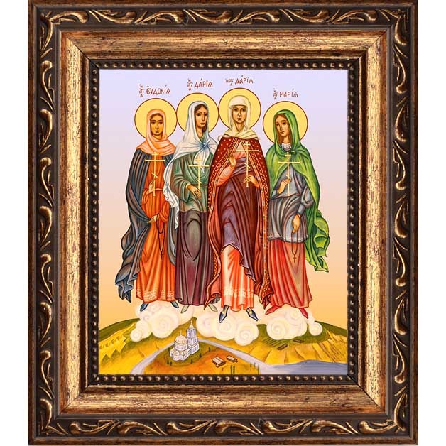 Евдокия Шейкова, Дария Улыбина, Дария Тимагина, Мария Пузовские мученицы. Икона на холсте.
Евдокия Шейкова, Дария Улыбина, Дария Тимагина, Мария Пузовские мученицы. Икона на холсте.