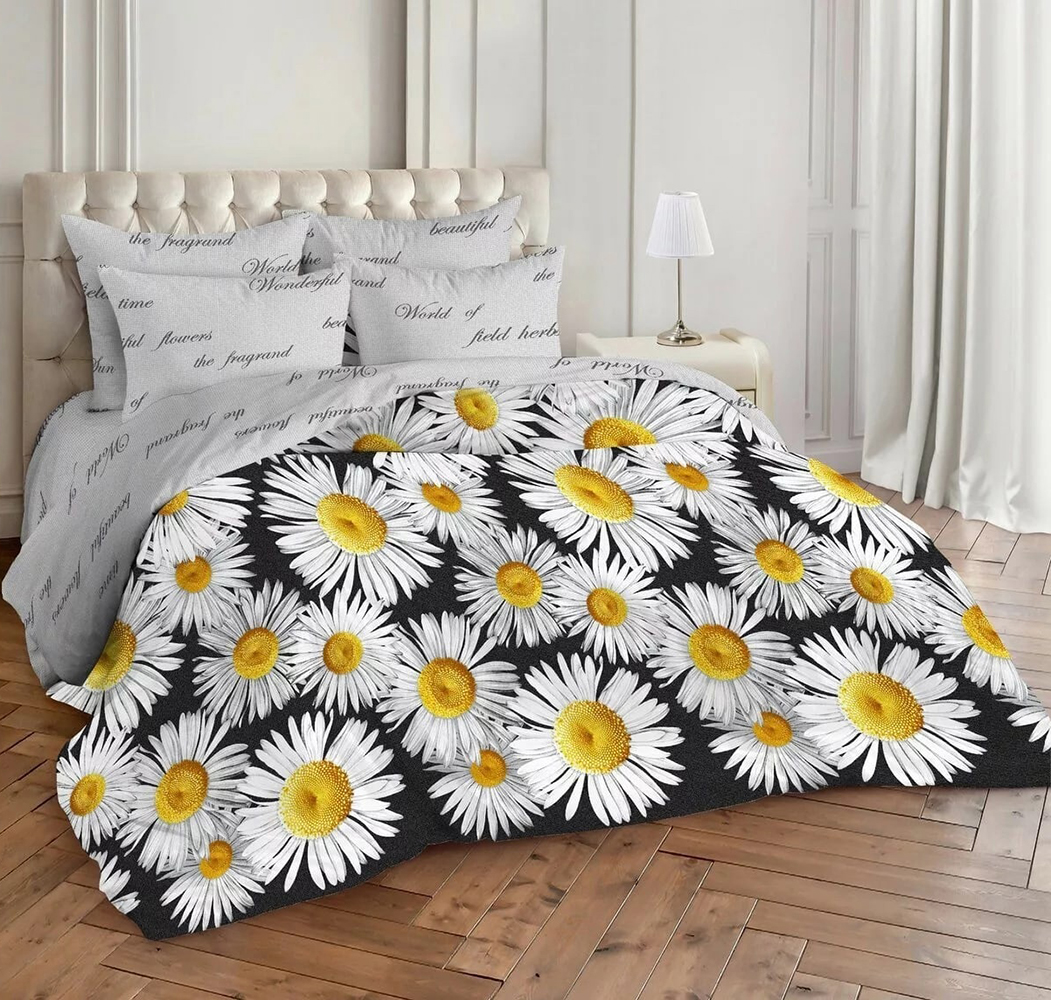 Постельное белье Mercury Home Белые ромашки Евро Поплин 2 наволочки 50x70, Белые ромашки