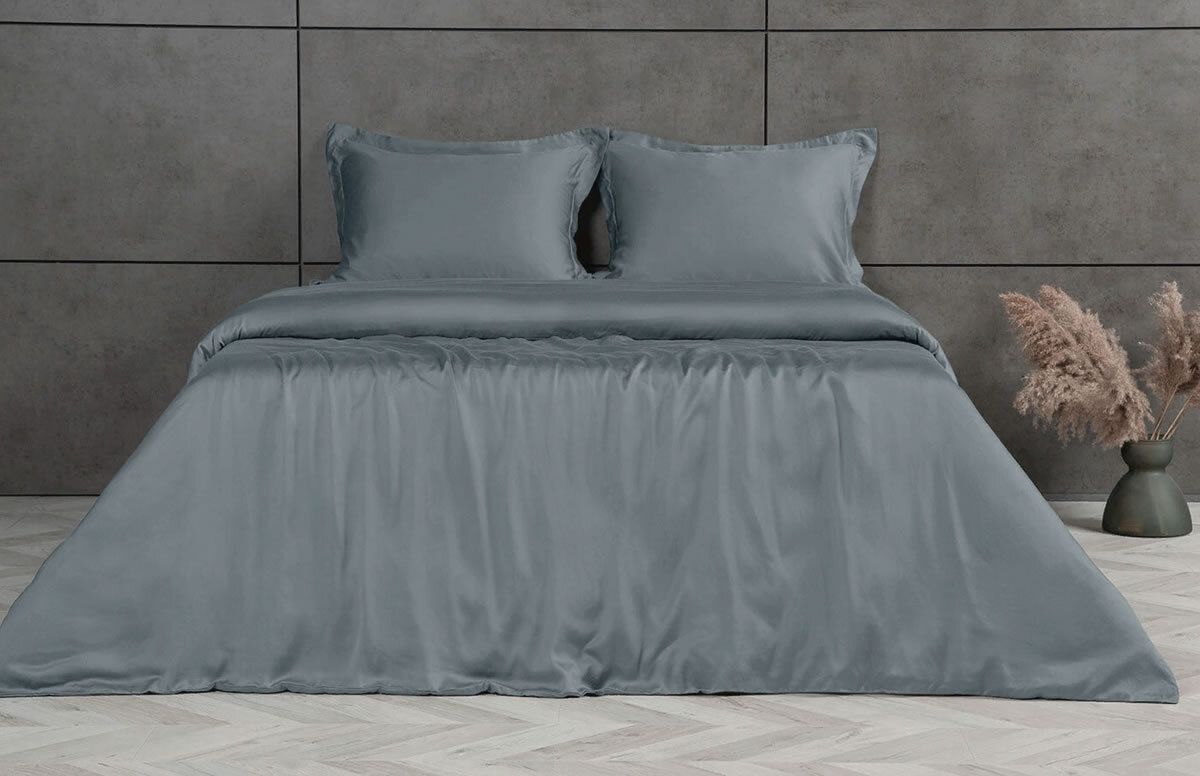 Постельное бельё Maktex тенсель Евро Макси x30см Серый Райнар, Постельное белье тенсель Евро Макси на резинке 180х200х30