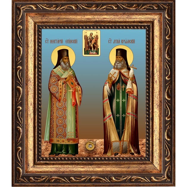 Икона Святителей Нектария Эгинского и Луки Крымского с иконой "Всецарица" с мощевиком.
Икона Святителей Нектария Эгинского и Луки Крымского с иконой "Всецарица" с мощевиком.