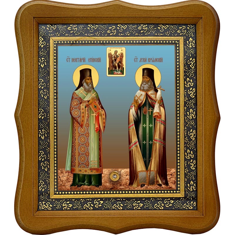 Икона Святителей Нектария Эгинского и Луки Крымского с иконой "Всецарица" с мощевиком.
Икона Святителей Нектария Эгинского и Луки Крымского с иконой "Всецарица" с мощевиком.