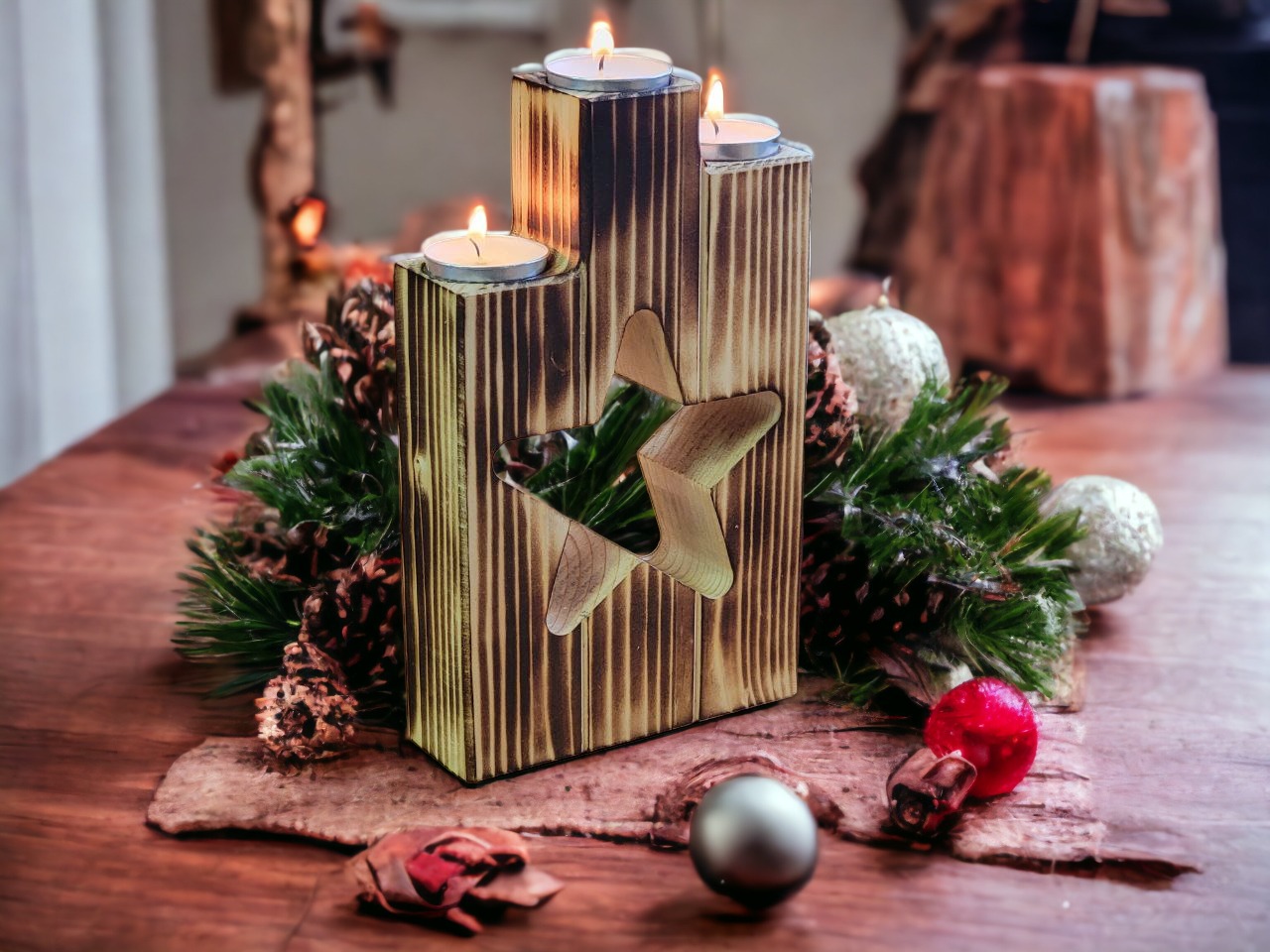 Подсвечник из массива хвои, обожженный + 3 свечи, Коричневый, 20х12х4
Подсвечник из массива хвои, обожженный + 3 свечи, Коричневый, 20х12х4