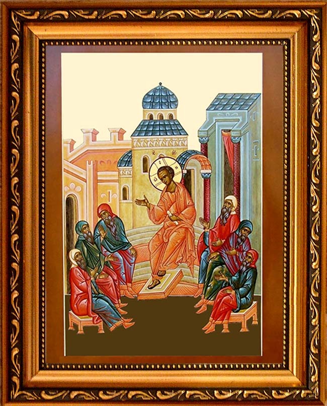 Отрок Иисус в Иерусалимском храме (Преполовение Пятидесятницы). Икона на холсте.
Отрок Иисус в Иерусалимском храме (Преполовение Пятидесятницы). Икона на холсте.