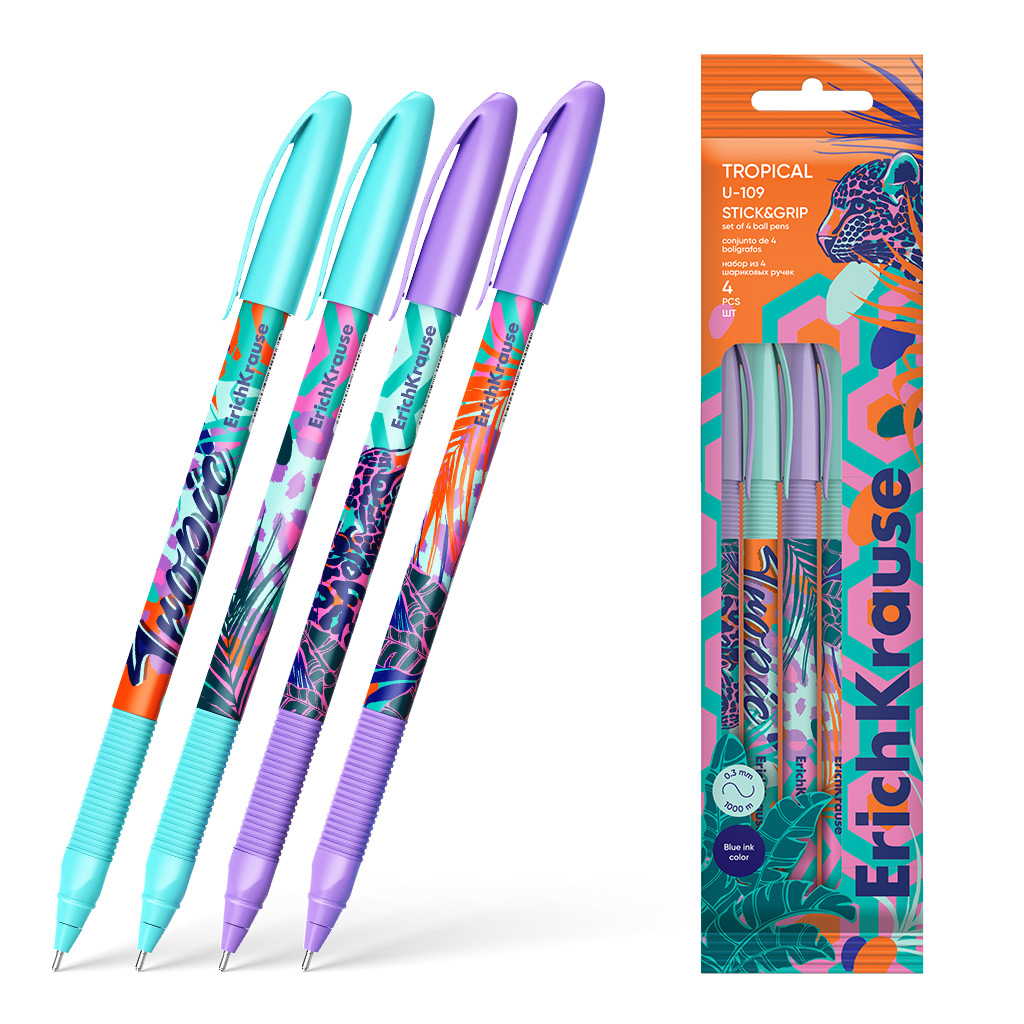 Набор из 4 ручек шариковых EK U-109 Stick&Grip Tropical 61104 1,0, цвет чернил синий
Набор из 4 ручек шариковых EK U-109 Stick&Grip Tropical 61104 1,0, цвет чернил синий