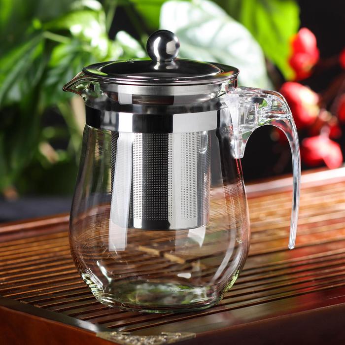 фото Чайник стеклянный заварочный magistro «мехико», 500 мл, металлическое сито, пластиковая ко