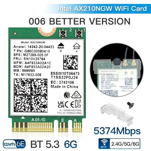 Приемник Wi-Fi NoBrand AX210, Bluetooth 2,4, AX210NGW, 802 Гбит/с - AX210 006
Приемник Wi-Fi NoBrand AX210, Bluetooth 2,4, AX210NGW, 802 Гбит/с - AX210 006
