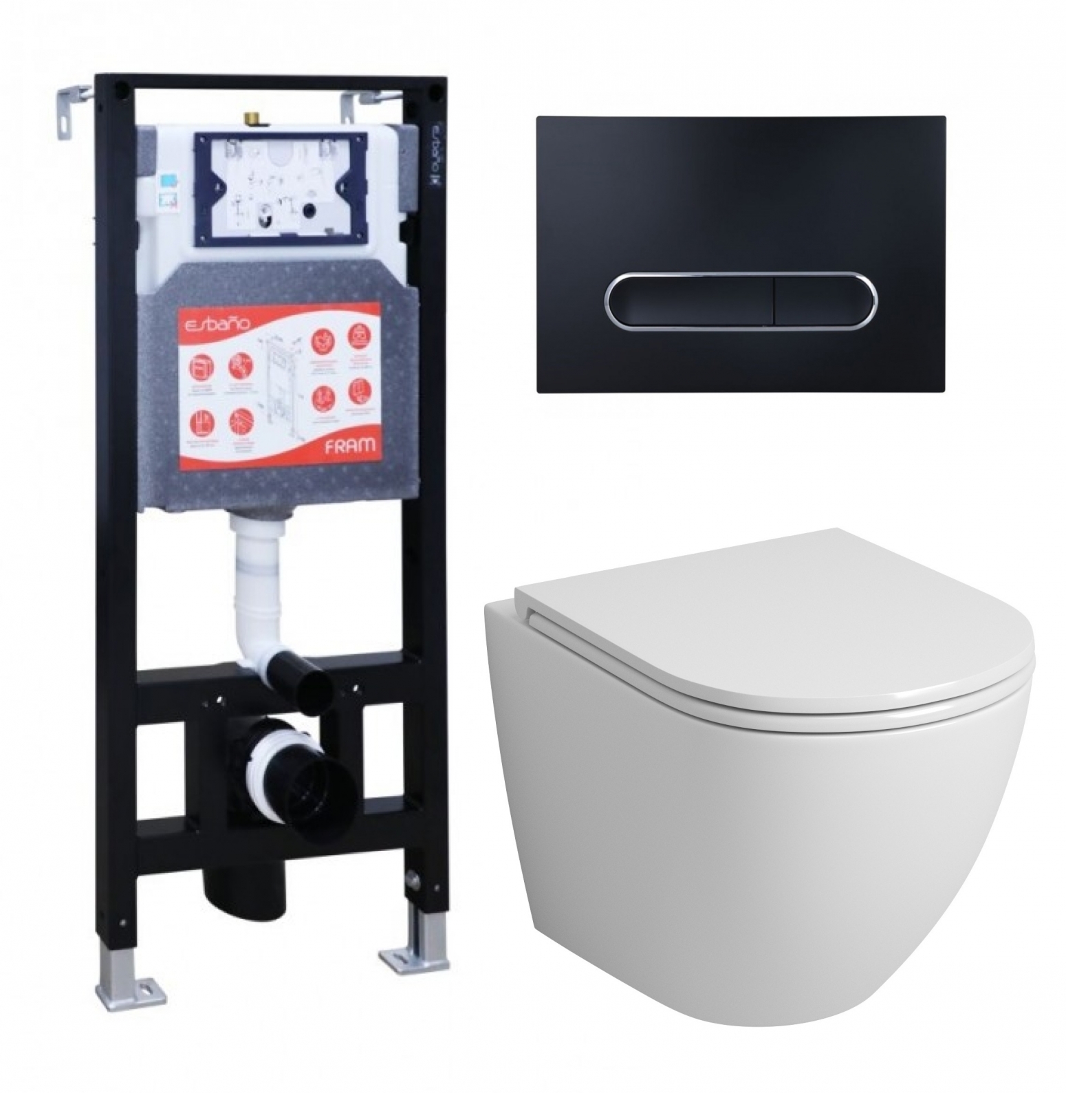 Комплект инсталляция ESBANO FRAM + Унитаз Grossman GR-4455S + кнопка черная матовая 
Комплект инсталляция ESBANO FRAM + Унитаз Grossman GR-4455S + кнопка черная матовая