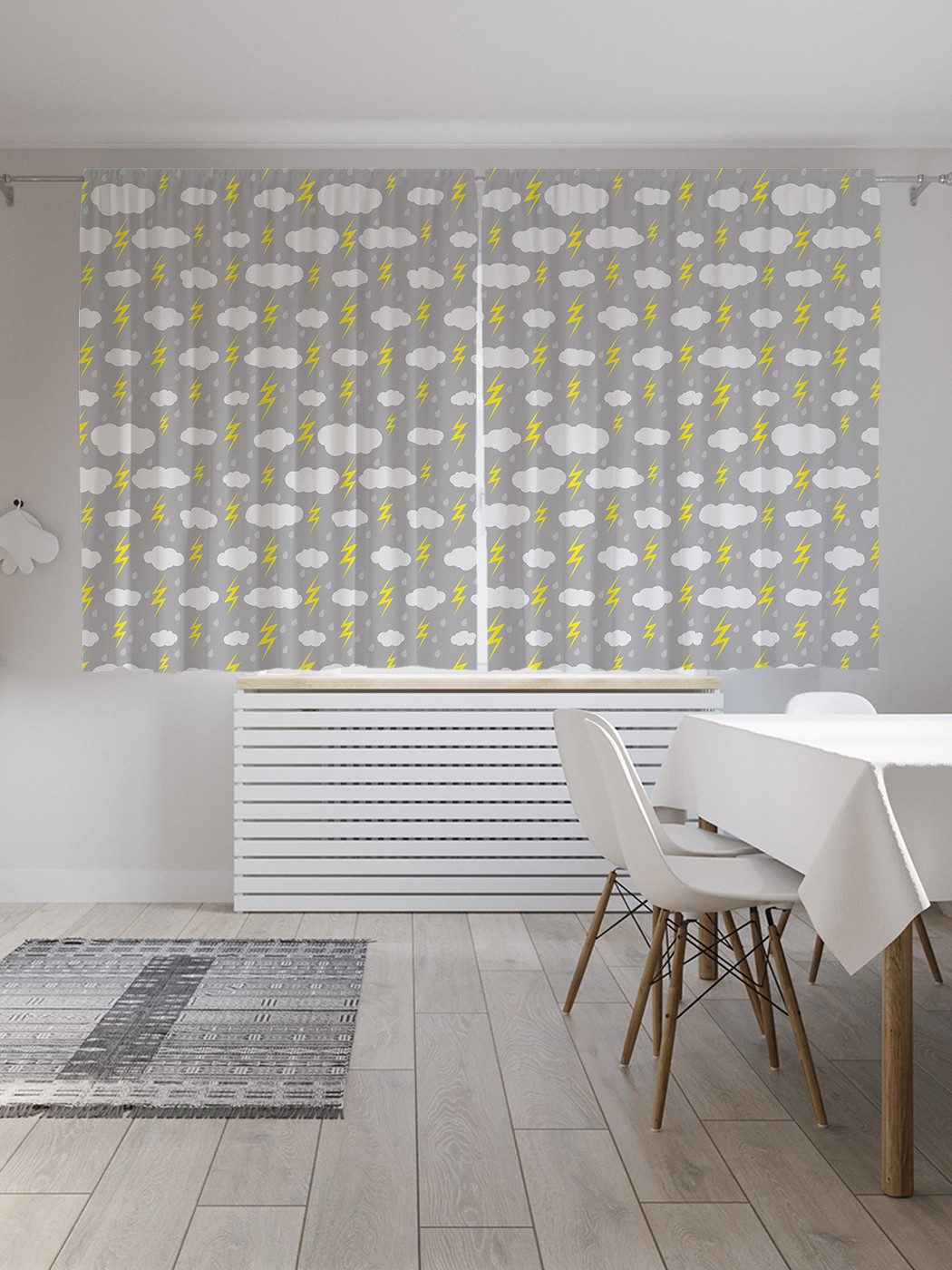 фото Шторы joyarty с фотопечатью "тучка капли молния" из сатена, 290х180 см