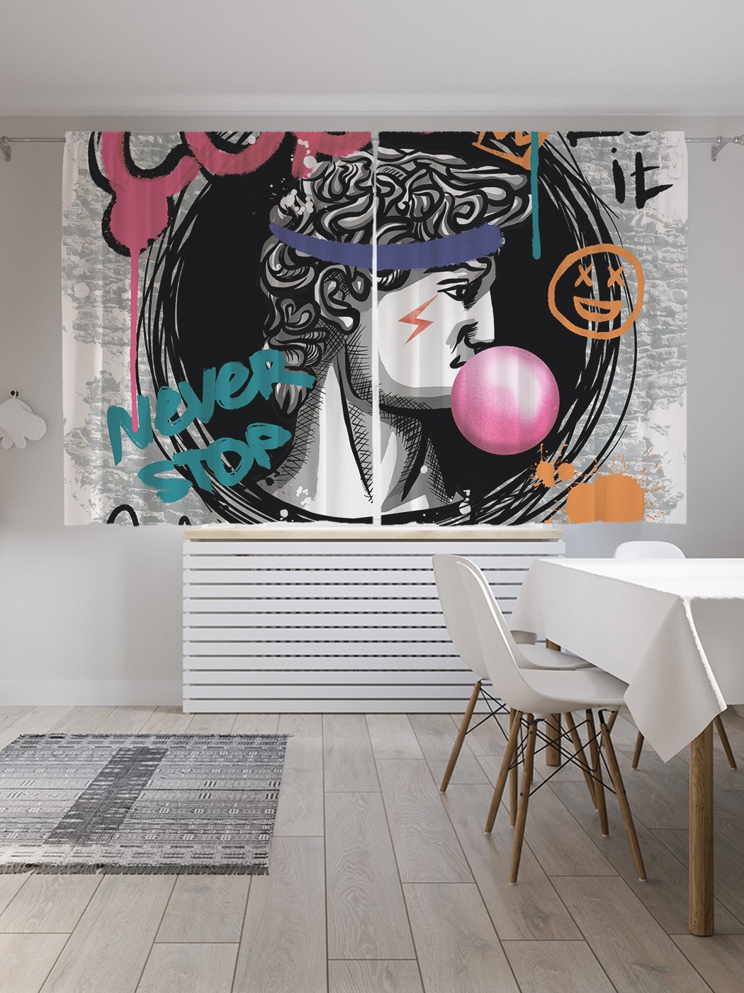 фото Шторы joyarty с фотопечатью "граффити давид" из сатена, 290х180 см