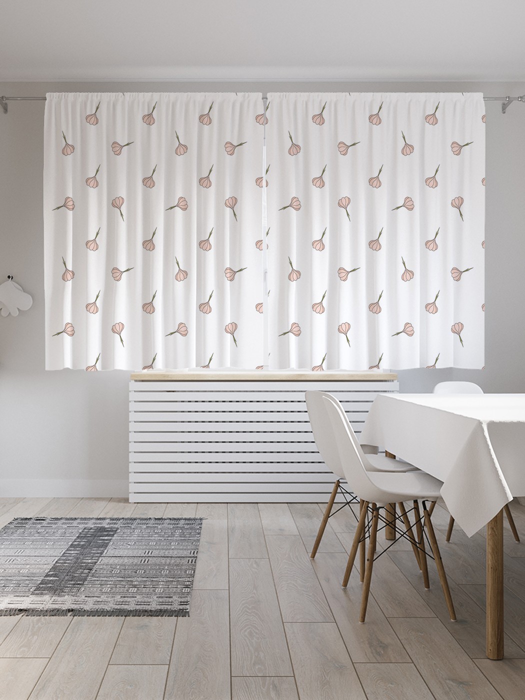 фото Шторы joyarty с фотопечатью "проросший чеснок" из сатена, 290х180 см