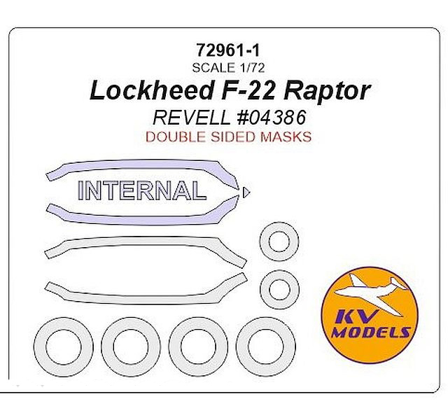Окрасочные маски KV Models 1/72 для lockheed f-22 raptor - двусторонние маски 72961-1
Окрасочные маски KV Models 1/72 для lockheed f-22 raptor - двусторонние маски 72961-1