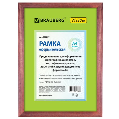 Рамка 21х30 см, дерево, багет 18 мм, BRAUBERG "HIT", темная вишня, стекло, 390257, Красный
Рамка 21х30 см, дерево, багет 18 мм, BRAUBERG "HIT", темная вишня, стекло, 390257, Красный