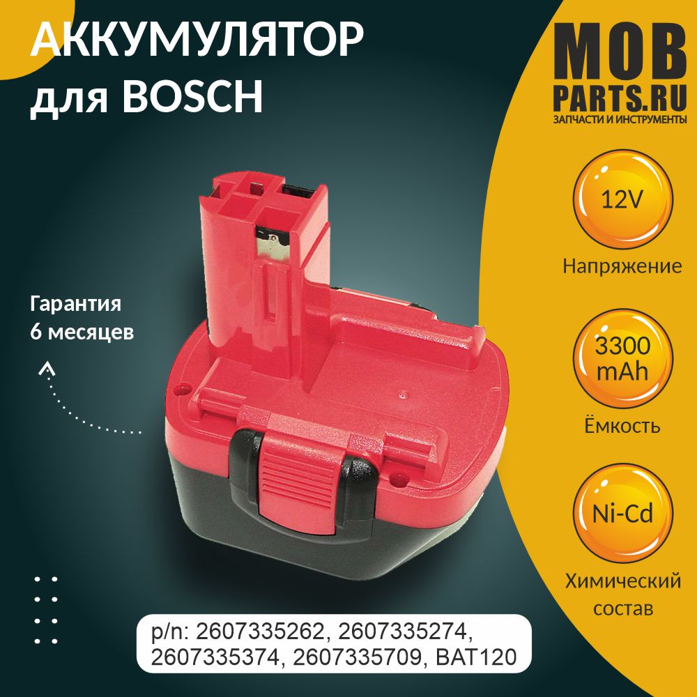 Аккумулятор для BOSCH (p/n: 2607335262, 2607335274, 2607335374, 2607335709), 3.3Ah 12V, BAT120
Аккумулятор для BOSCH (p/n: 2607335262, 2607335274, 2607335374, 2607335709), 3.3Ah 12V, BAT120