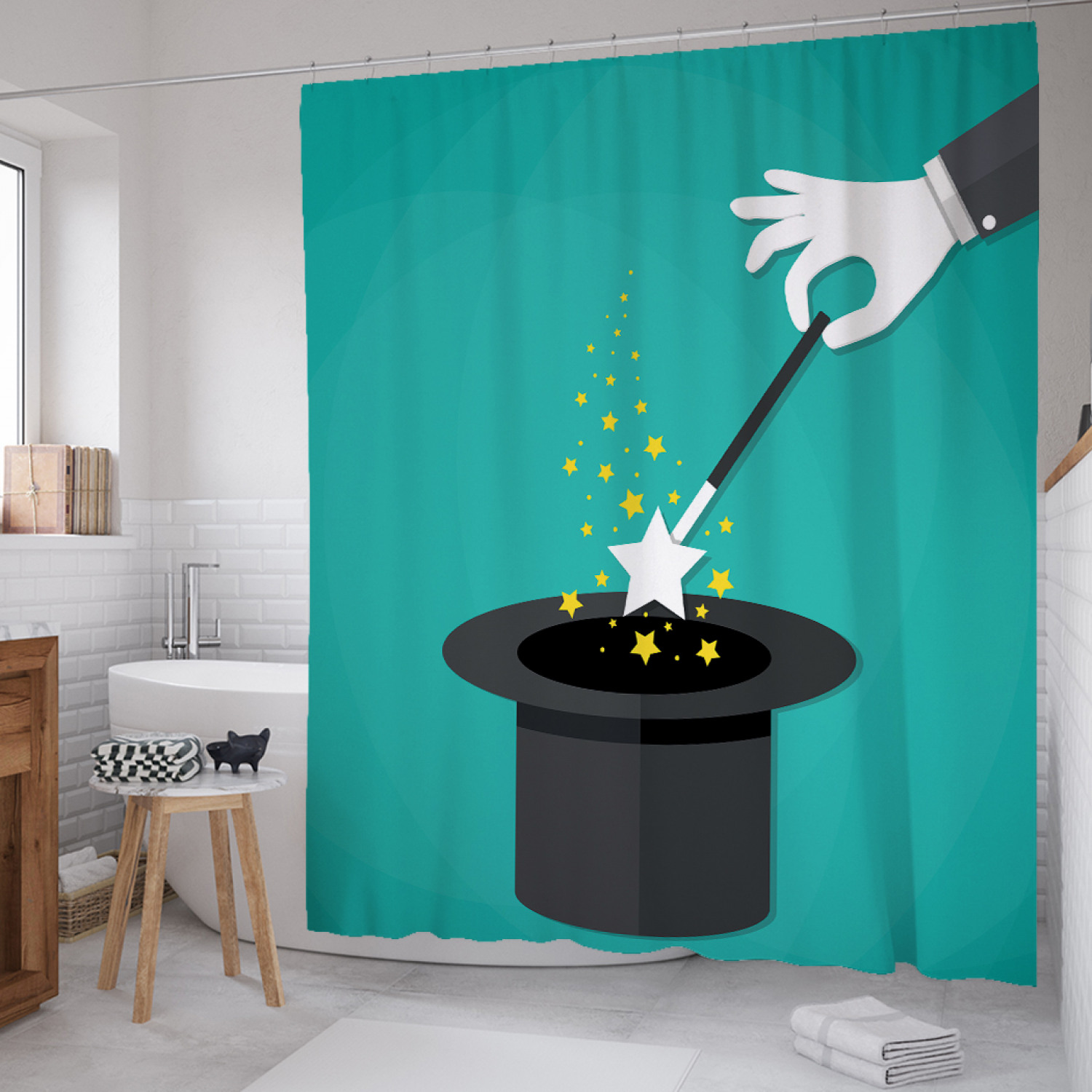 Штора для ванной JoyArty "Волшебная палочка и колпак" из сатена, 180х200 см с крючками, Зеленый, Волшебная палочка и колпак 
Штора для ванной JoyArty "Волшебная палочка и колпак" из сатена, 180х200 см с крючками, Зеленый, Волшебная палочка и колпак