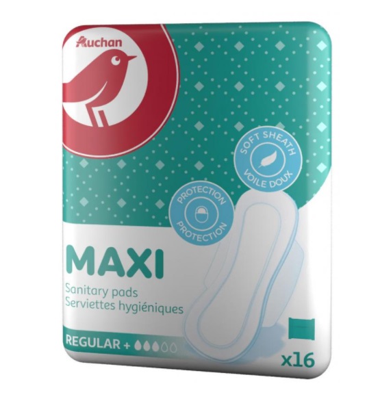 Гигиенические прокладки Auchan макси 3 капли 16 шт