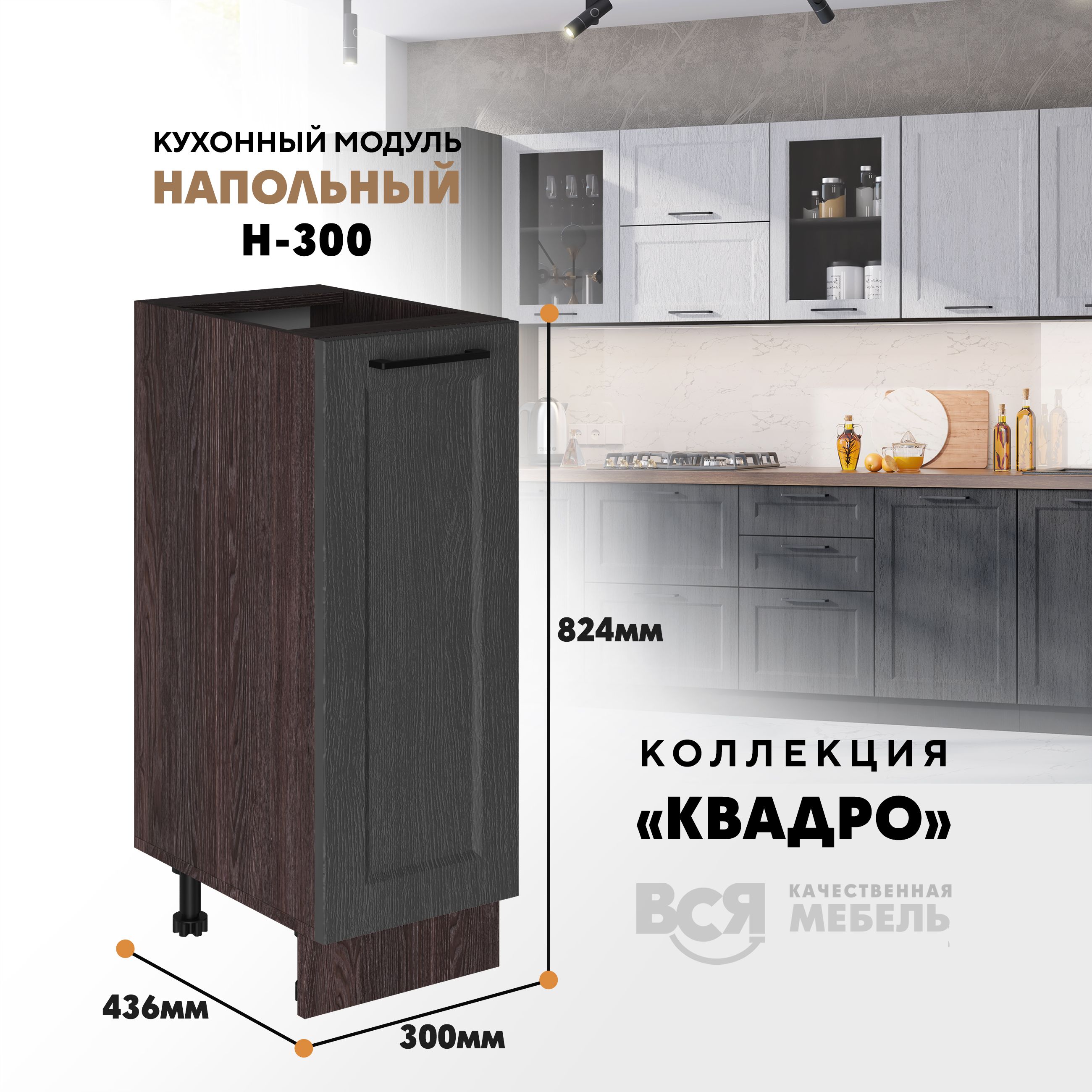 Кухонный напольный модуль Вся мебель Н-300, Квадро, Графит/Ясень анкор, Бежевый;коричневый, Н300 Квадро
Кухонный напольный модуль Вся мебель Н-300, Квадро, Графит/Ясень анкор, Бежевый;коричневый, Н300 Квадро