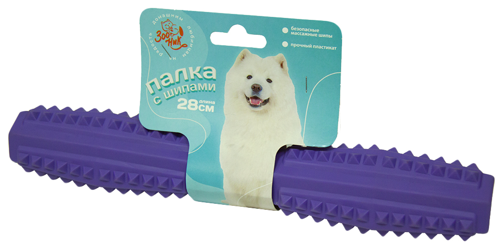 фото Игрушка для собак зооник палка литая с шипами, синяя, 28 см