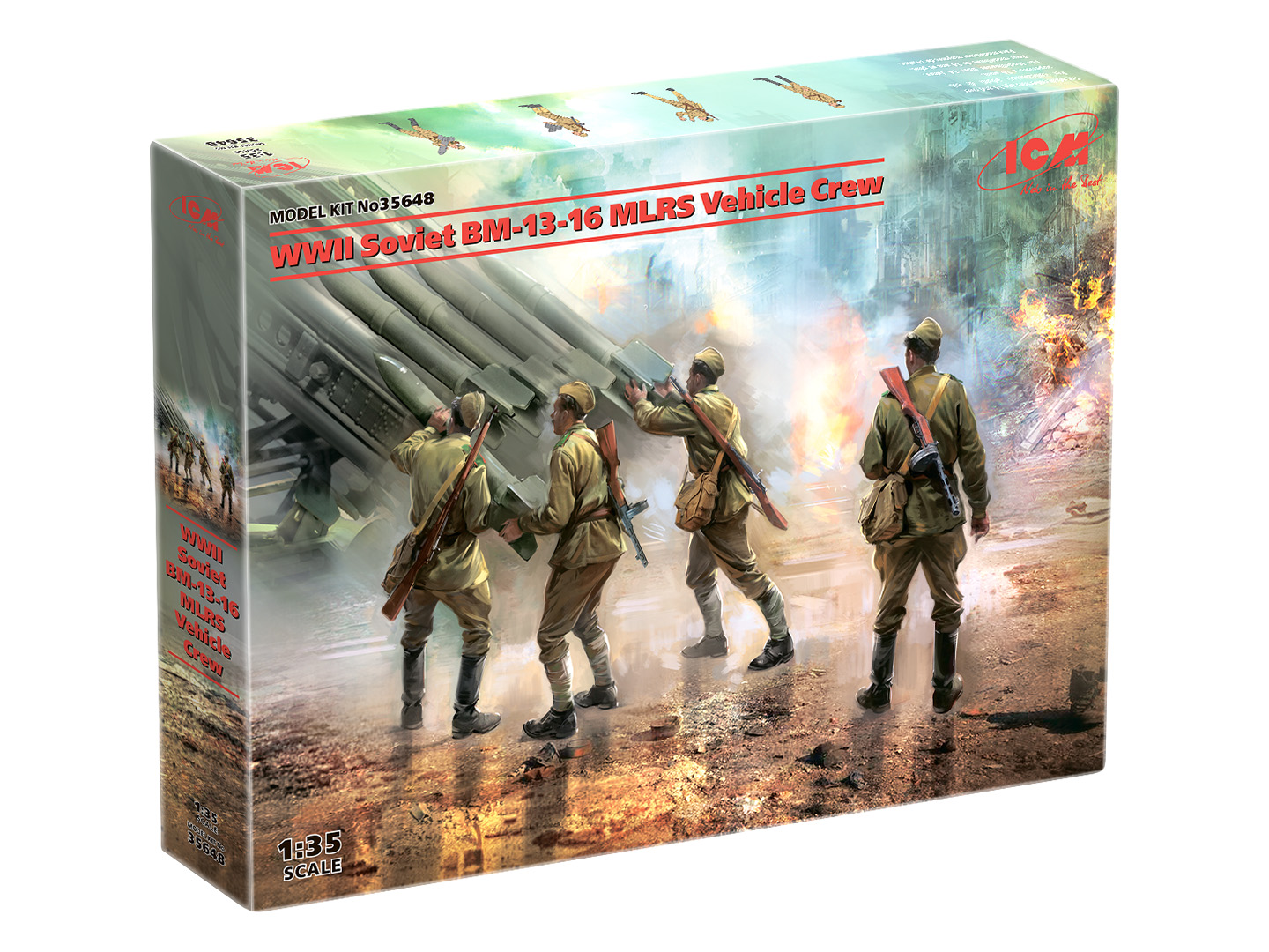 Сборная модель ICM 1/35 Фигуры, Расчет установки РСЗО БМ-13-16 II МВ (4 шт.) 35648
Сборная модель ICM 1/35 Фигуры, Расчет установки РСЗО БМ-13-16 II МВ (4 шт.) 35648