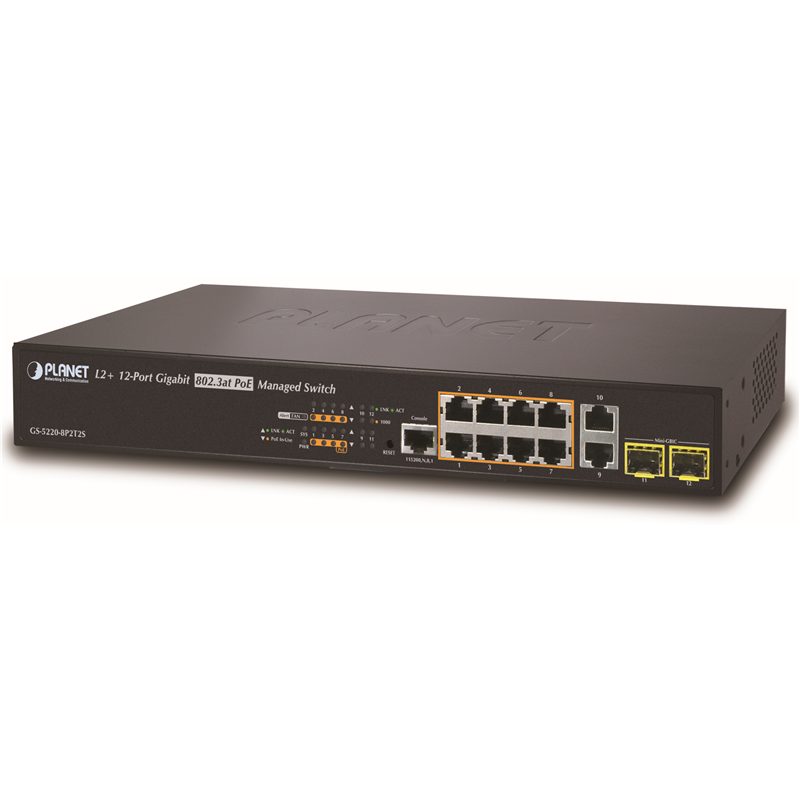 коммутатор/ PLANET IPv4/IPv6 L2+/L4 Managed 8-Port 802.3at High Power PoE Gigabit Ethernet, GS-5220-8P2T2S
коммутатор/ PLANET IPv4/IPv6 L2+/L4 Managed 8-Port 802.3at High Power PoE Gigabit Ethernet, GS-5220-8P2T2S