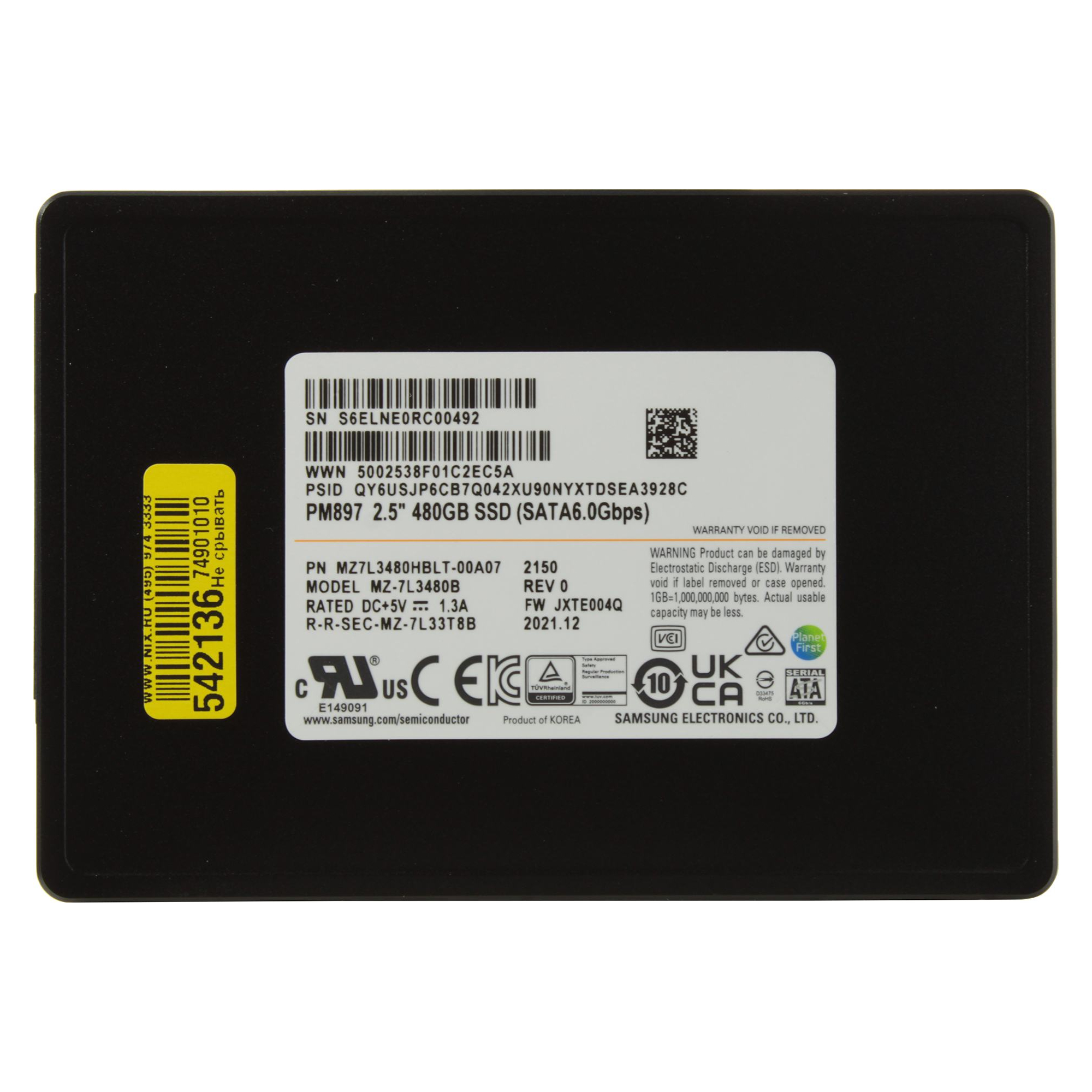 Накопитель SSD Samsung MZ7L3480HBLT-00A07 480 ГБ, Sata 2,5, внутренний, MZ7L3480HBLT-00A07
Накопитель SSD Samsung MZ7L3480HBLT-00A07 480 ГБ, Sata 2,5, внутренний, MZ7L3480HBLT-00A07