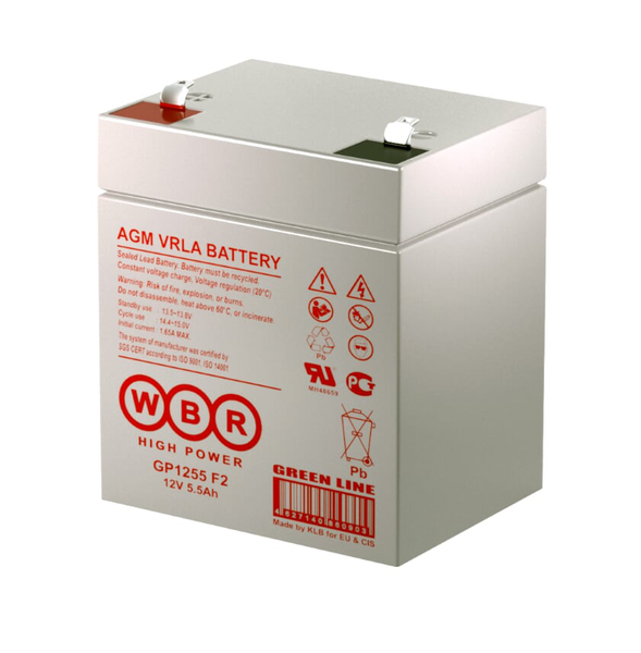 Аккумулятор для ИБП WBR GP 1255 (12В 5.5Ач / 12V 5.5Ah)
Аккумулятор для ИБП WBR GP 1255 (12В 5.5Ач / 12V 5.5Ah)