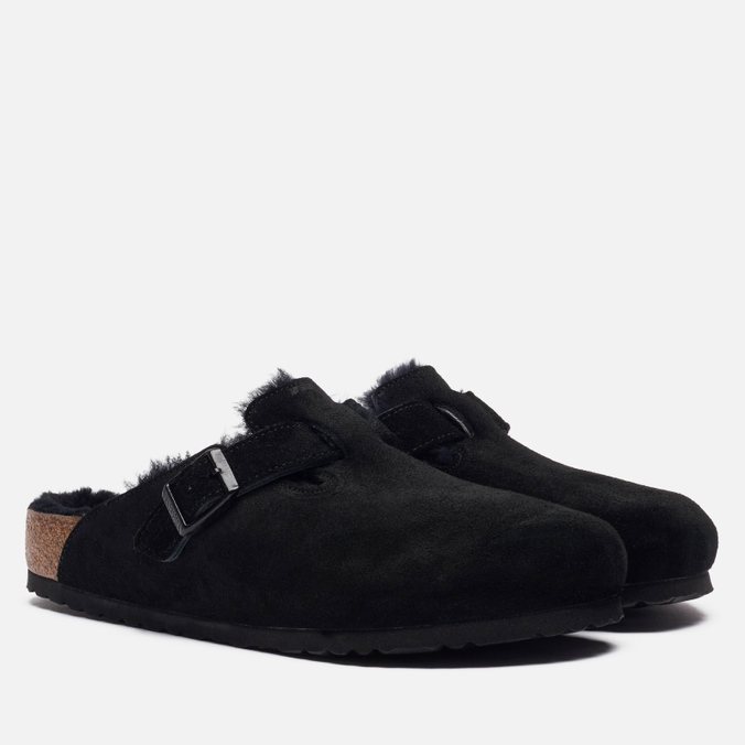 фото Шлепанцы женские birkenstock boston suede shearling черные 43 eu