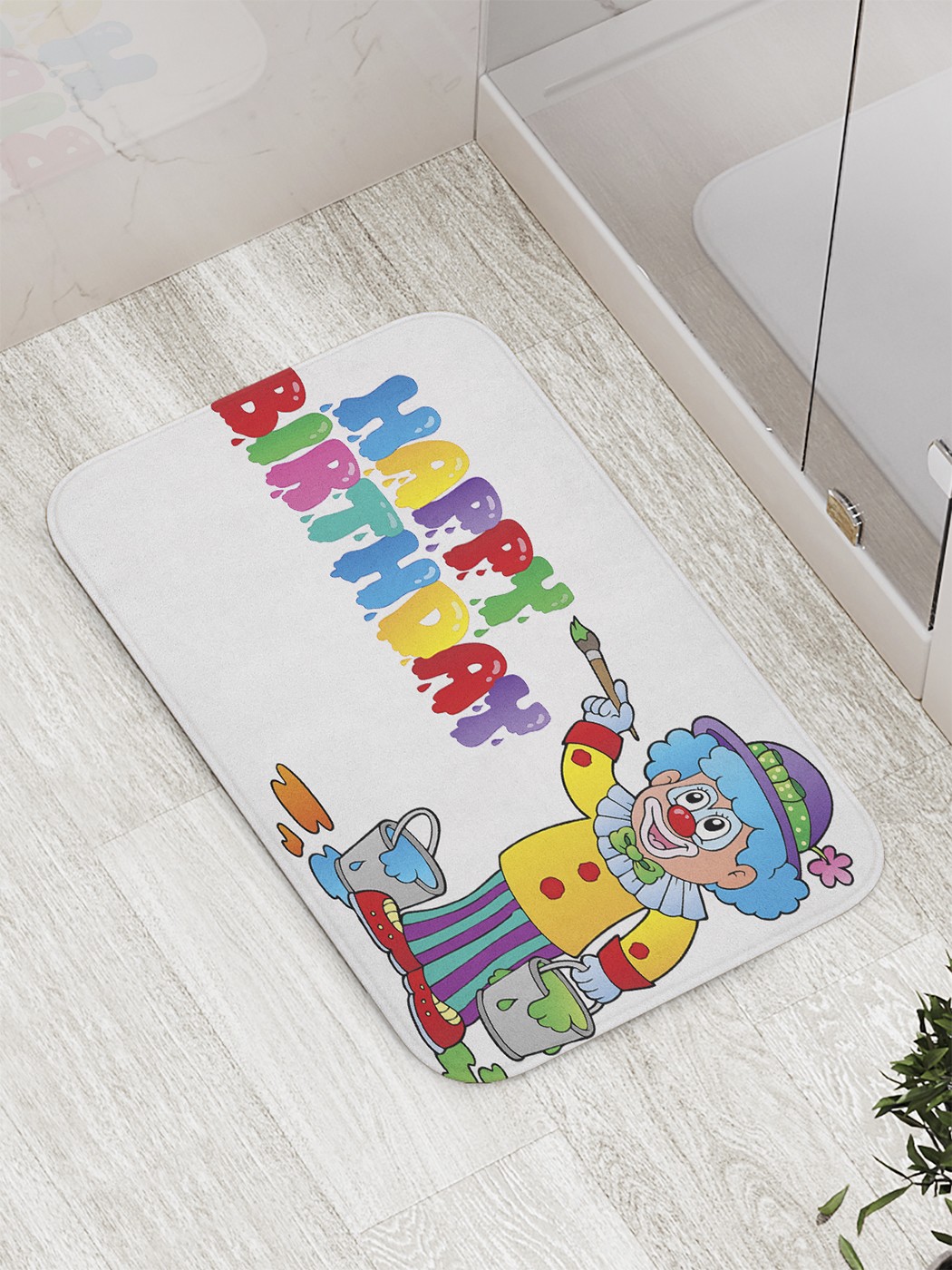 фото Коврик joyarty "клоун на праздник" для ванной, сауны, бассейна, 77х52 см