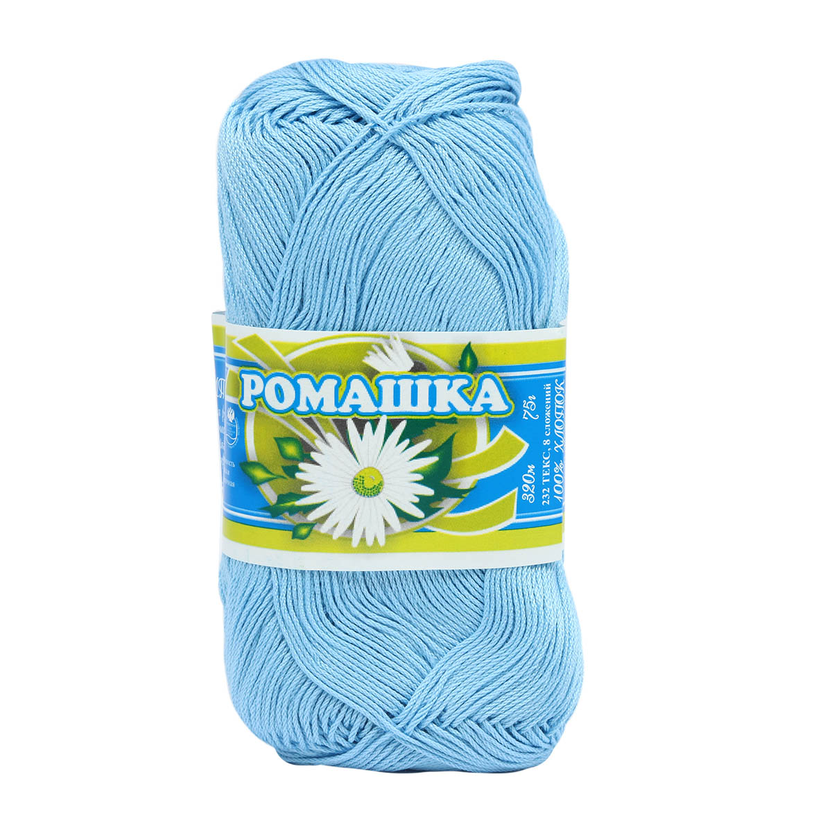 Нитки ПНК им. Кирова Ромашка 75 г, 320 м (100% хлопок) (2704 голубой), 4 мотка, Ромашка
Нитки ПНК им. Кирова Ромашка 75 г, 320 м (100% хлопок) (2704 голубой), 4 мотка, Ромашка