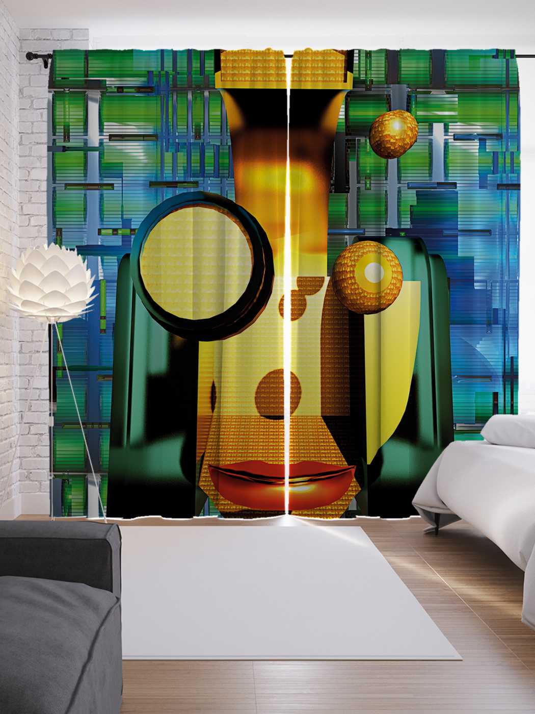 фото Шторы joyarty с фотопечатью "абстрактный киборг" из сатена, 290х265 см