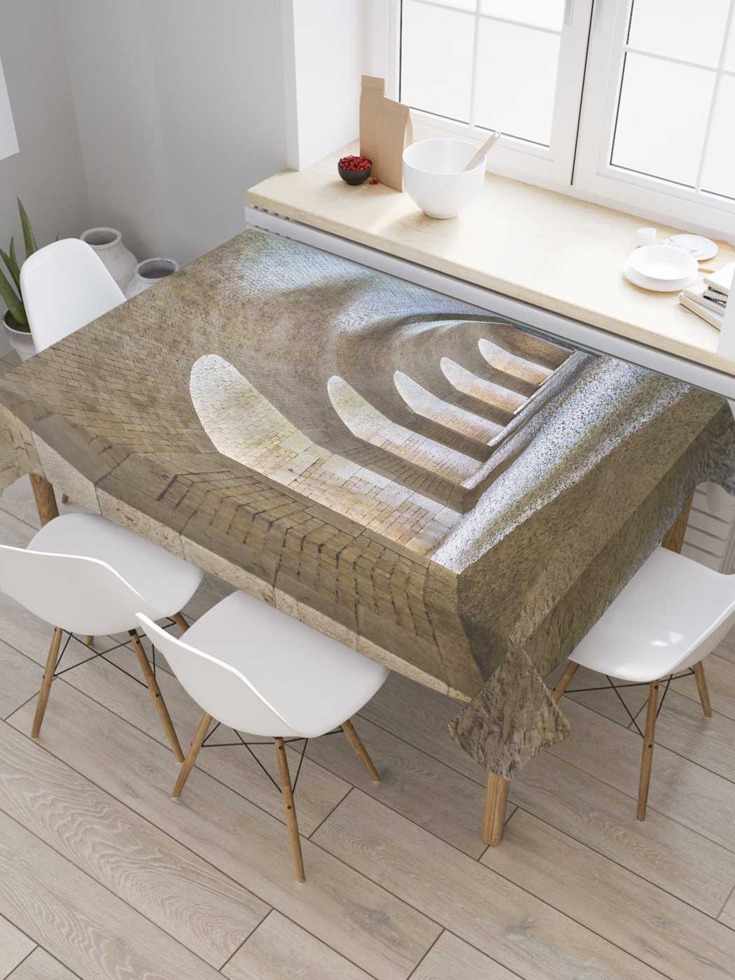 Скатерть прямоугольная JoyArty "Тоннель в замке" из сатена, 180x145 см, Коричневый, Тоннель в замке