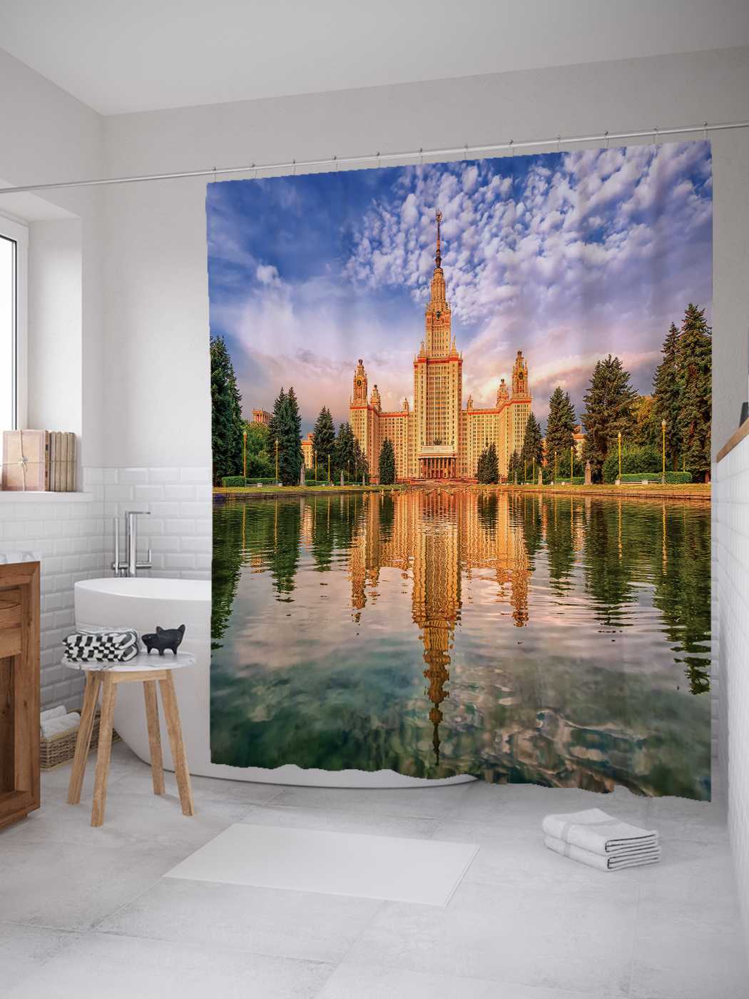 Штора для ванной JoyArty "Царское поместье" из сатена, 180х200 см с крючками, Голубой 
Штора для ванной JoyArty "Царское поместье" из сатена, 180х200 см с крючками, Голубой