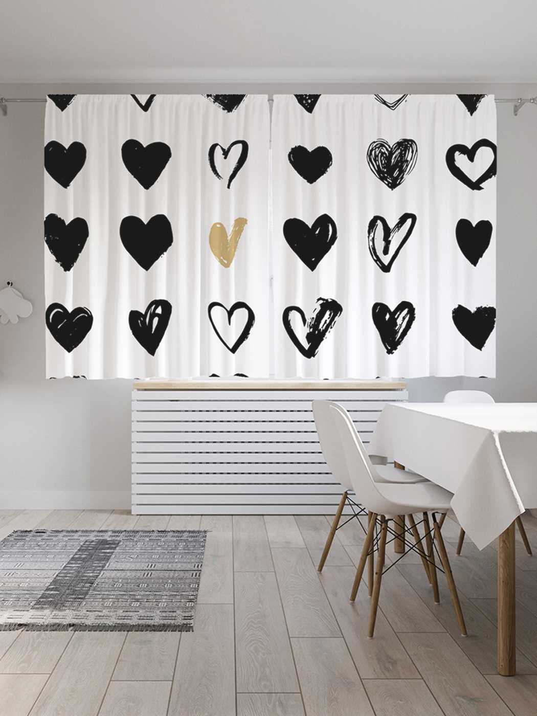 фото Шторы с фотопечатью joyarty "рисунки сердец" из сатена, 290х180 см