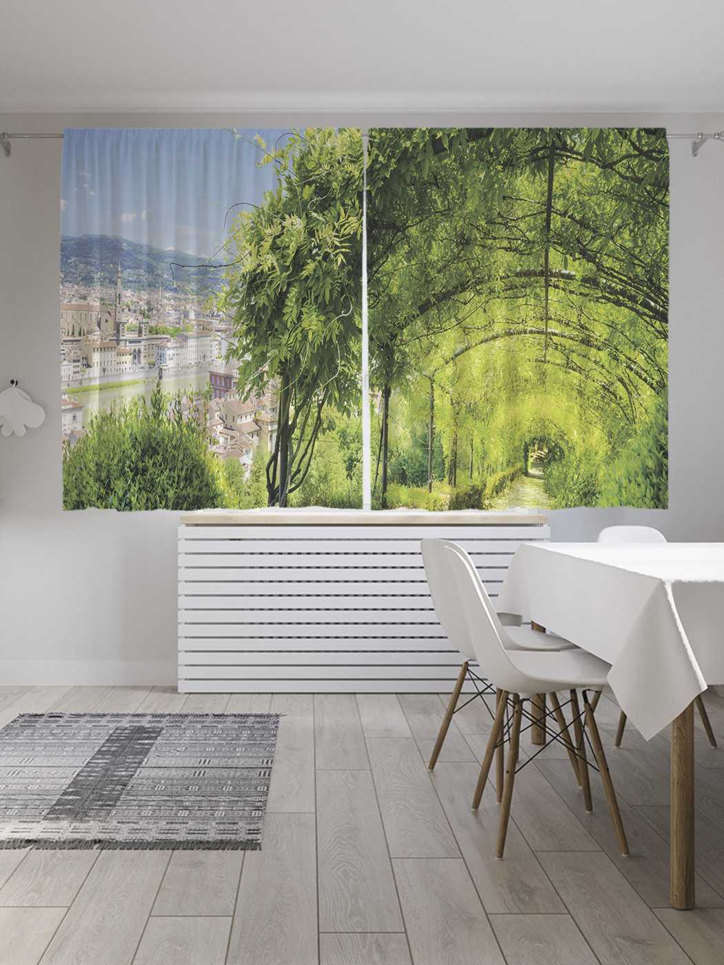 фото Шторы с фотопечатью joyarty "тенистая арка" из сатена, 290х180 см