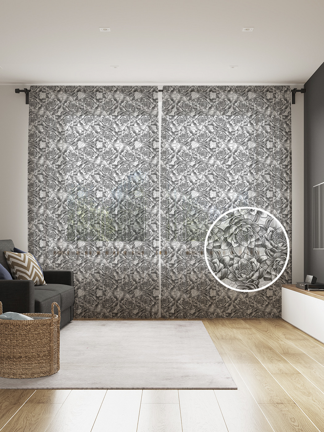 Фототюль JoyArty "Графические пионы", 145x265см (2 полотна со шторной лентой + 50 крючков), Графические пионы 
Фототюль JoyArty "Графические пионы", 145x265см (2 полотна со шторной лентой + 50 крючков), Графические пионы