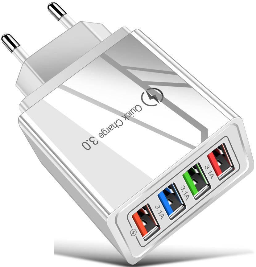 фото Сетевое зарядное устройство quick charge 3.0 с 4 usb выходами (серый) gsmin