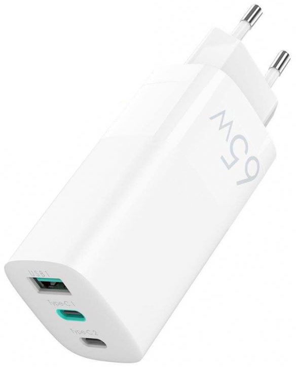 фото Сетевое зарядное устройство 65вт quick charge 3.0 (usb, type-cx2) (белый) gsmin