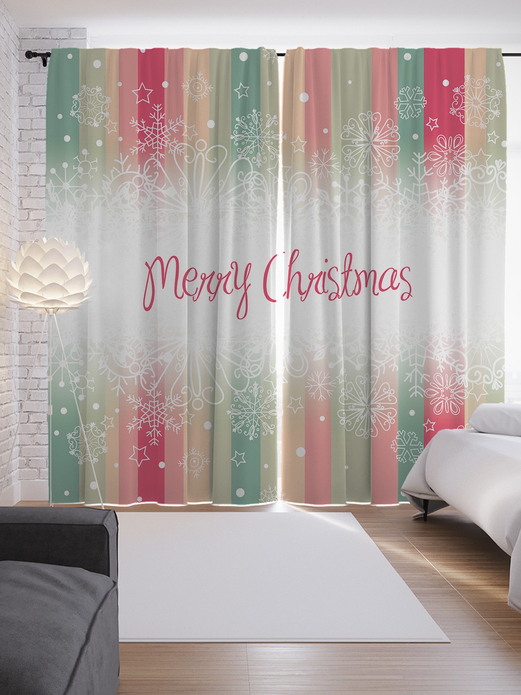 фото Шторы joyarty с фотопечатью "рождество в снежинку" из сатена, 290х265 см