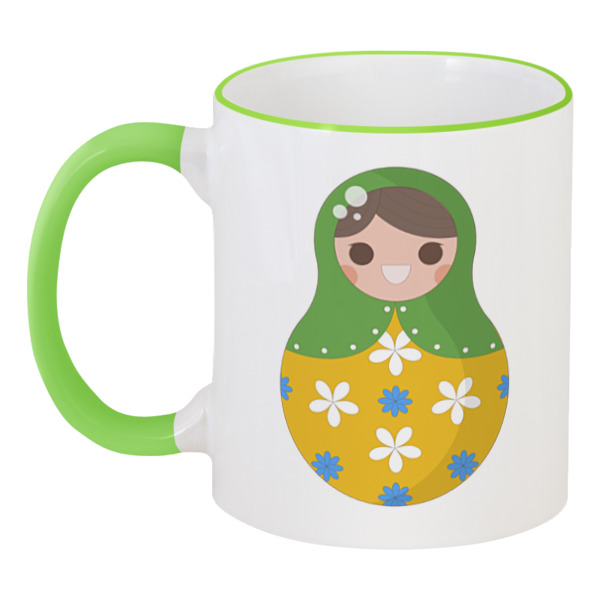 фото Кружка printio с цветной ручкой и ободком матрёшки