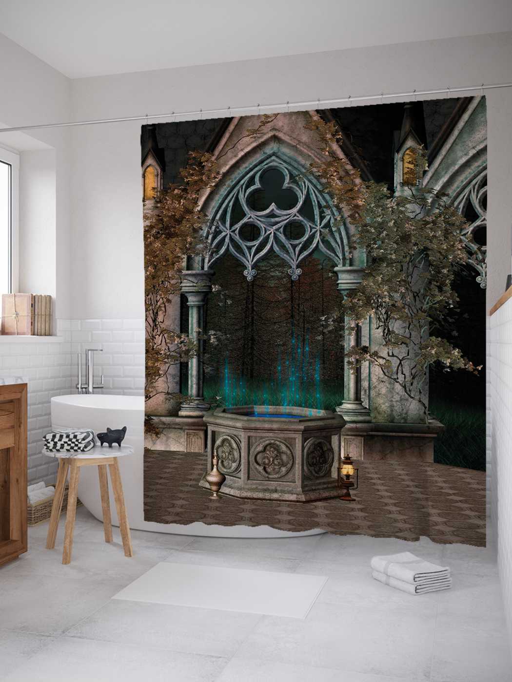 Штора для ванной JoyArty "Сказочные арки" из сатена, 180х200 см с крючками, Коричневый 
Штора для ванной JoyArty "Сказочные арки" из сатена, 180х200 см с крючками, Коричневый