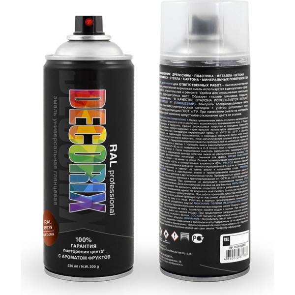 Аэрозольная эмаль Decorix RAL PROFESSIONAL (с эффектом металлик; 520 мл; RAL 8029 жемчужно, Белый
Аэрозольная эмаль Decorix RAL PROFESSIONAL (с эффектом металлик; 520 мл; RAL 8029 жемчужно, Белый