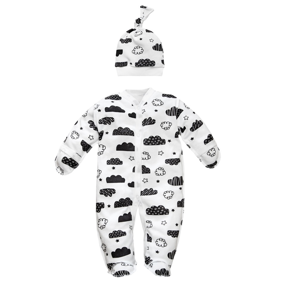 фото Комбинезон (слип) с чепчиком (шапочкой) amarobaby soft hugs облака (белый) 68