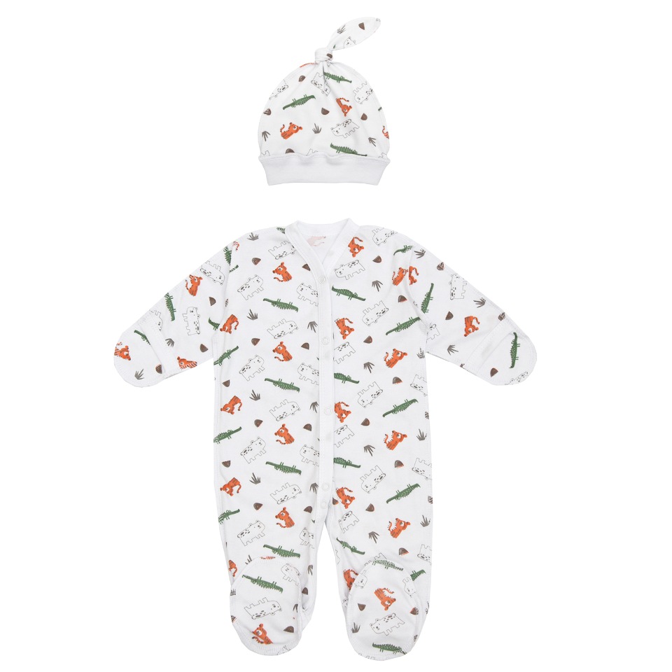 фото Комбинезон (слип) с чепчиком amarobaby soft hugs крокодильчики, белый, 62 размер