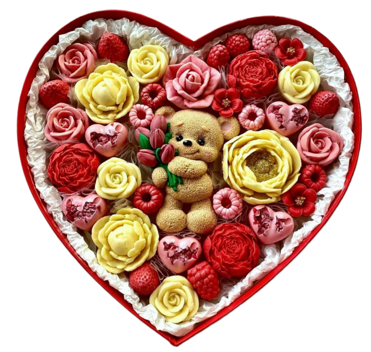 Шоколадные цветы с мишкой ShokoTrendy в коробке сердце белый молочный шоколада, 600 г, Шоколадные цветы в коробке
Шоколадные цветы с мишкой ShokoTrendy в коробке сердце белый молочный шоколада, 600 г, Шоколадные цветы в коробке
