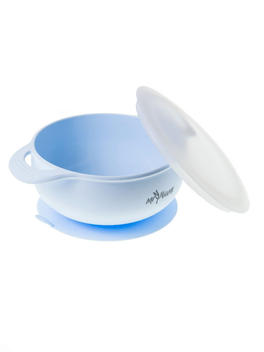 фото Силиконовая тарелка на присоске с крышкой miyoumi baby blue tsk0001/231