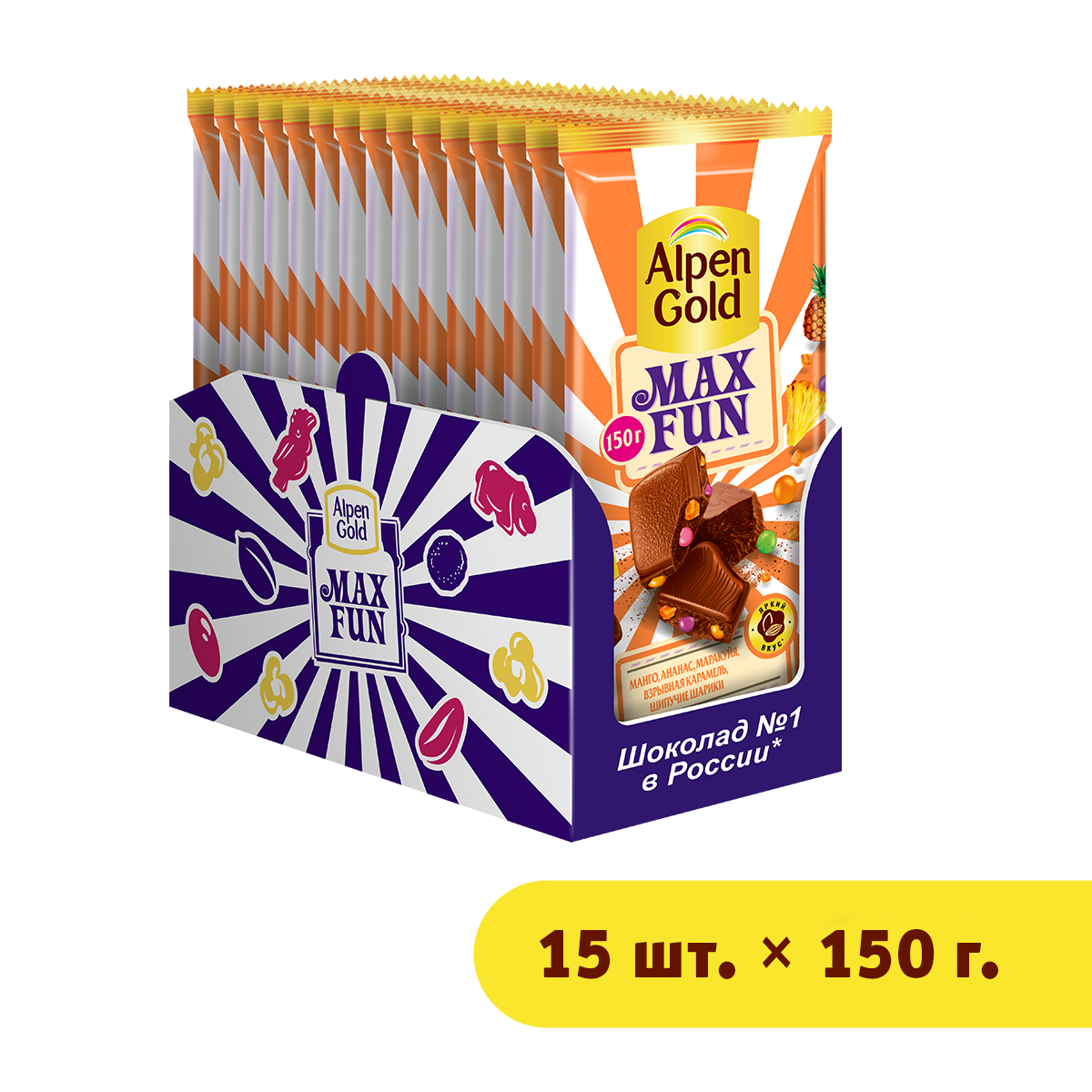 Шоколад Alpen Gold Max Fun c фруктовыми кусочками, шариками и взрывной карамелью, 16x150 г
Шоколад Alpen Gold Max Fun c фруктовыми кусочками, шариками и взрывной карамелью, 16x150 г