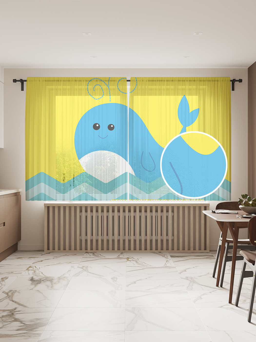 Фототюль JoyArty "Кит-мальчик", 145x180 см (2 полотна со шторной лентой + 50 крючков), Кит-мальчик