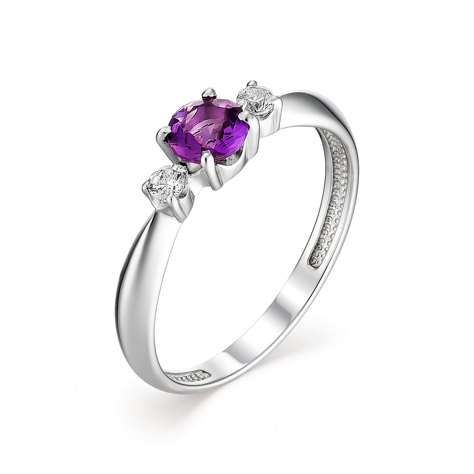 фото Кольцо из серебра с аметистом и фианитом р. 18.5 алькор 01-1347/00ам-00